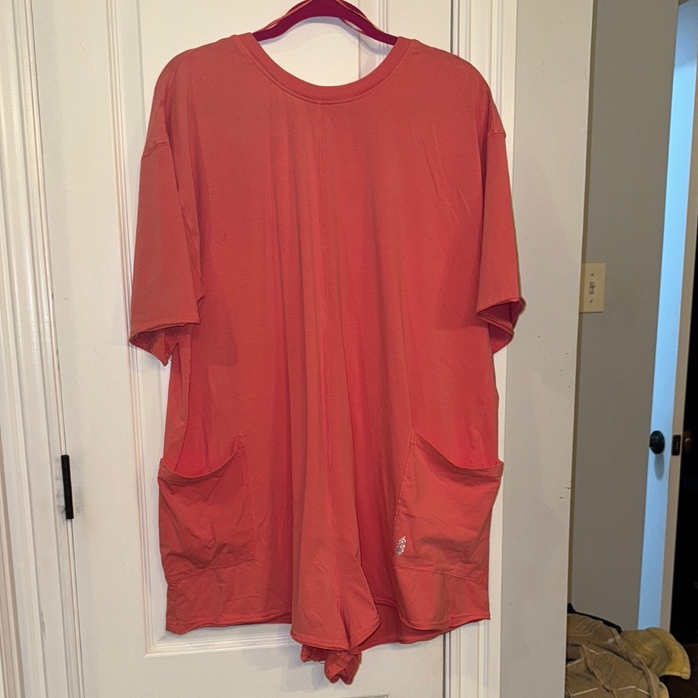 FP Movement by Free People Coral Short Sleeve Pocket Jumpsuit size LG